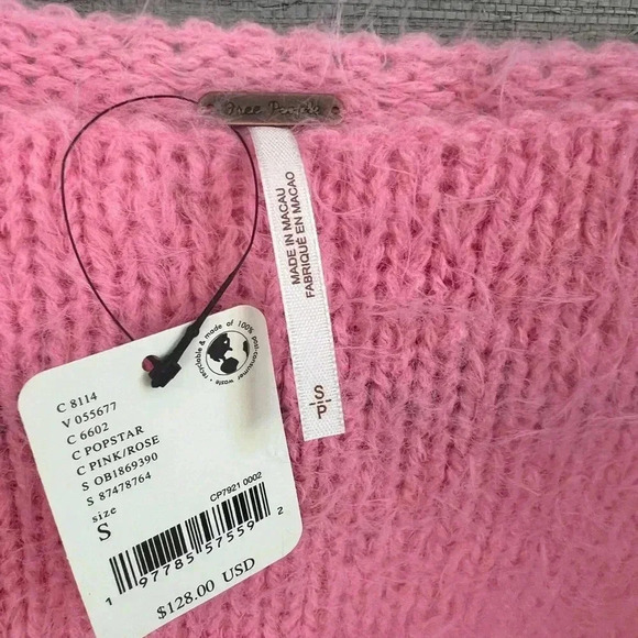 NWT new with tags FREE PEOPLE flurry soft fuzzy cropped sweater SMALL pink - Picture 4 of 12